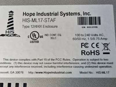 Hope Industrial HIS-ML17-STAF Operator Interface Touchscreen (BIN133)