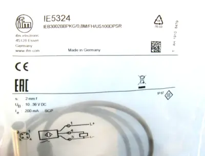 NEW IFM EFECTOR IEB3002BBPKG/0,8M/FH/US100DPSR SENSOR IE5324