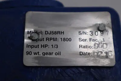 NEW OPEN BOX P & A Conveyor Gearbox DJ58RH 1800 Rpm 1/3 Hp 960:1 Ratio STK 2102A
