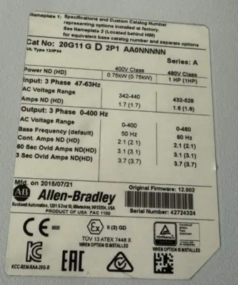 USED 20G11GD2P1AA0NNNNN POWERFLEX 755 SER. A 1HP