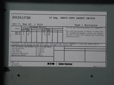 Eaton 30 A Heavy Duty Switch