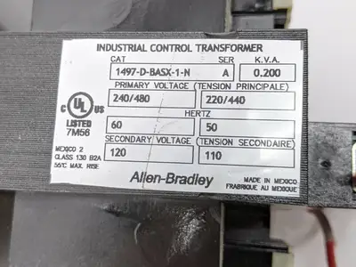 1497-D-BASX-1-N | Allen Bradley  Transformer Control Circuit 200VA 240x480 120VAC - Used