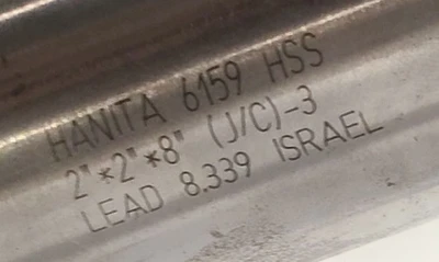 2" x 2" x 8"Hanita End Mill High Speed Steel HSS 3 Flutes Rougher 6159 Israel