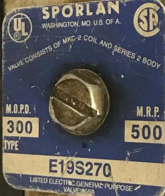 Used SPORLAN E19S270 MKC-2 Valves/Fittings Michigan US | Ideal Machinery #1318680