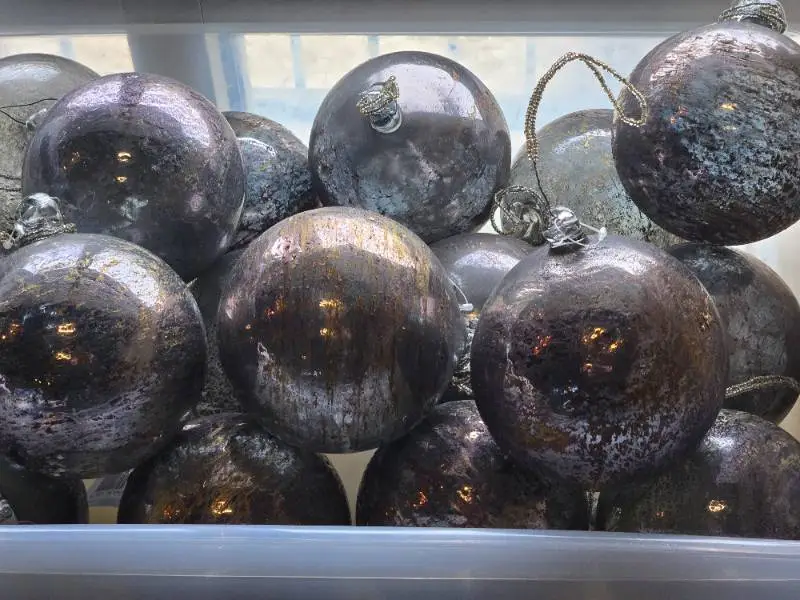 Lot of (9) 6" Distressed Finish Mercury Glass Filigree Leaf Ball Ornaments (silver)