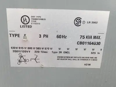 75 kVA Temporary Power Distribution Cart 600V Pri. 208Y/120V Sec.