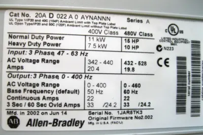 USED Allen-Bradley 20A-D022A0AYNANNN