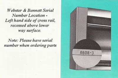 WEBSTER & BENNETT ALL MODELS MACHINE PARTS | T.R. Wigglesworth Machinery Co. (2)