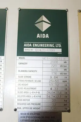 USED 2013 AIDA NC1-2000(2)E