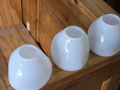 Lot of (6) Handblown Art Glass Table Vases by Holmegaard 4" x 4" (white) (rounded triangle)