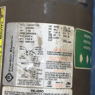 Used Franklin Electric 1303007123 Motors (misc) Indiana US | J&J Industrial Supply #1362121