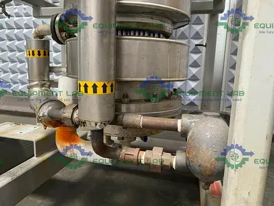 USED MECO VERTICAL SHELL & STRAIGHT TUBE HEAT EXCHANGER 125 PSIG W/ SS FRAME & GAUGES