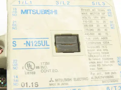 Mitsubishi -N125UL 75Hp Contactor w/TH-K120TAKP Thermal Overload 85-125A