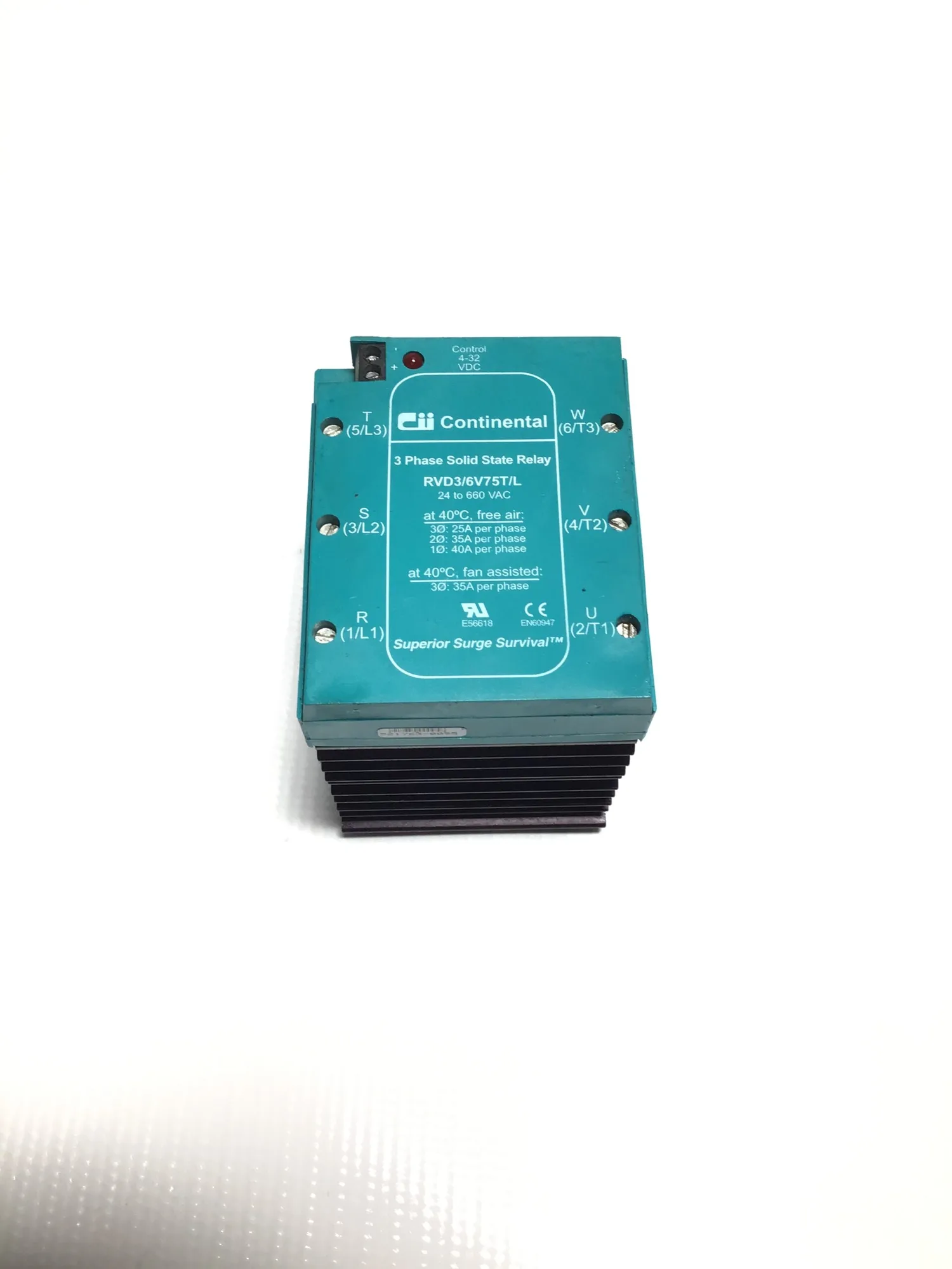 Continental RVD3/6V75T/L Three Phase Solid State Relay 75A 600V Industrial Control