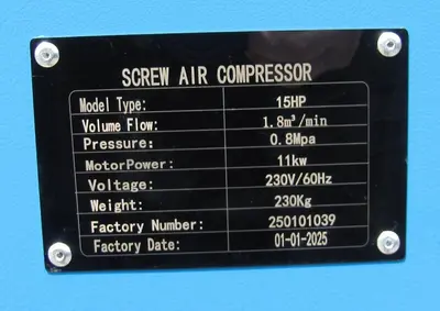2025 Maximus 15 HP 63 CFM Direct Drive Rotary Screw Air Compressor 230V 3 Phase