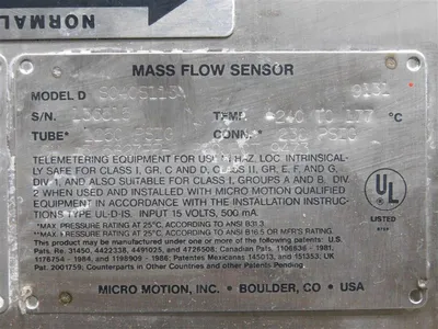Micro Motion DS040S113 Mass Flow Sensor 1/2" 150# 05782 Meter Factor Used
