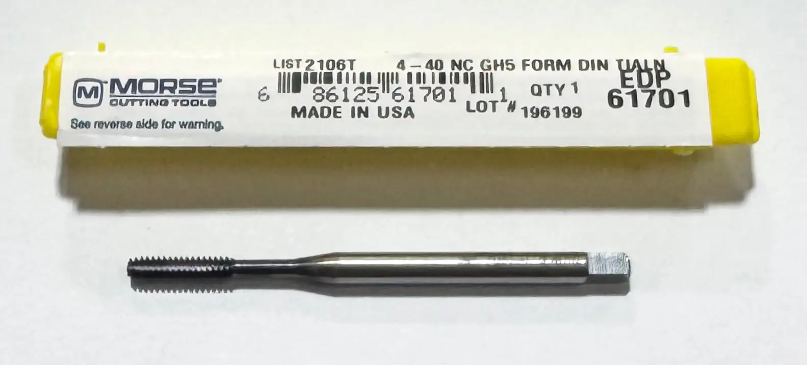 Morse 4-40 Premium HSS Thread Forming Bottoming Tap 3 Flute TiAlN USA Made