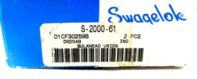NEW 2 PCS. SWAGELOK S-2000-61 BULKHEAD UNION S200061