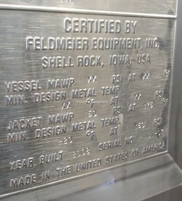 FELDMEIER 3,000 GALLON DOME TOP, FLAT BOTTOM, PRESSURE WALL PROCESSOR