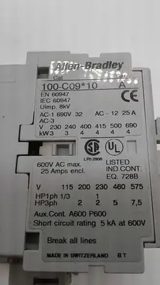 Used ALLEN-BRADLEY ALLEN-BRADLEY 10 SER.A MOTOR STARTER 100-C09*10 A02 PLC Contactors | ND Industrial Surplus #1215946