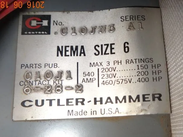 Cutler-Hammer size 6 Starter C10JN5 Series A1