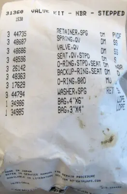NEW CAT PUMPS 31360 VALVE KIT