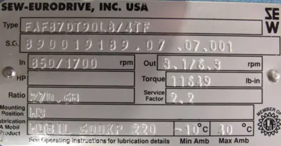 NEW SEW EURODRIVE FAF87DT90L8/4TF GEARMOTOR 270.68:1 DFT90L8/4TF