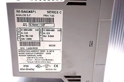 USED ALLEN BRADLEY 160-BA03NSF1 SPEED CONTROLLER SER.C 160BA03NSF1
