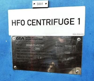 (2) Westfalia OSD 60-91-067/40 HFO purifier modules, SS.