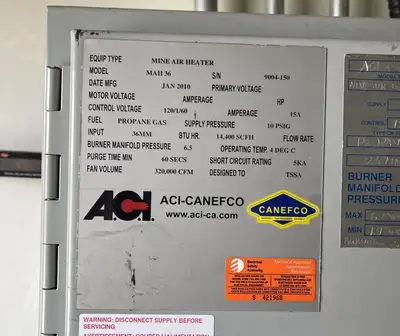 320,000 CFM Underground Mine Fan System w/ WEG 800 hp Motor