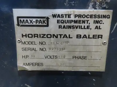 MaxPak Horizontal Cardboard Box Baler 48x42x72" Compactor Recycler 30Hp 460V