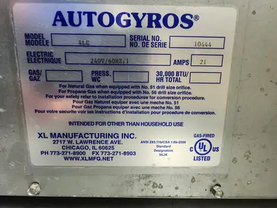 New | in-Stock XL Manufacturing Used Autogyros 4LE 65 lb. Electric Vertical Gyro Broiler - 208V Broilers Illinois US | Falcon Restaurant Supply #1376567