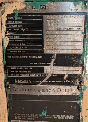 USED NIAGARA NIAGARA SC2-100-48-30 PRESS
