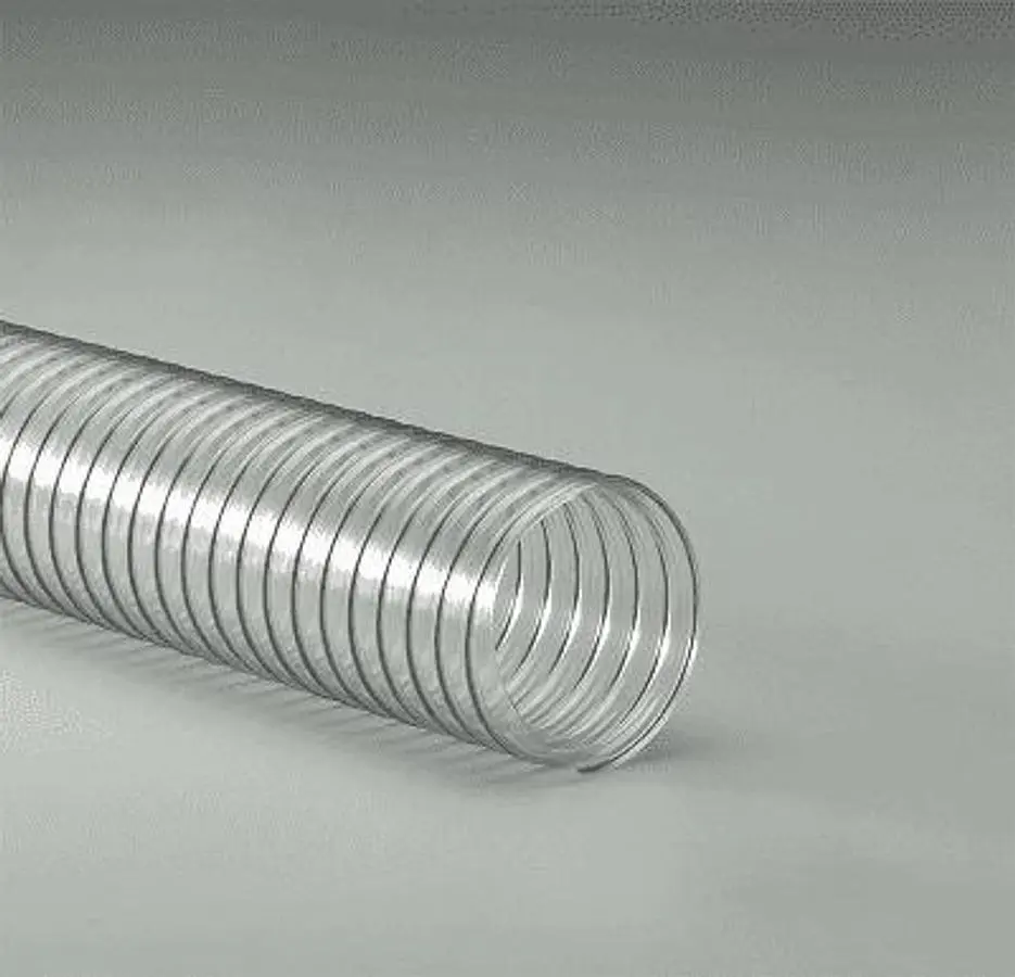 4" Flexible Ducting Hose, Medium Duty, clear, Co-extruded PVC hose with a spring steel wire helix, 10Ft