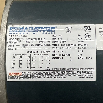 USED MARATHON MOTORS 56T34T5303G