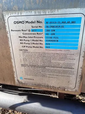 Used OSMONICS BEV SERIES / NF Reverse Osmosis Equipment California US | Machinery & Equipment #907125