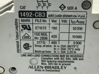 USED ALLEN BRADLEY 1492-CB3/G020 SER A