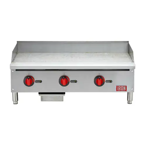 Iron Range Commercial Griddle, Natural Gas, Countertop, 36"W, Manual Controls, 36"W X 21"D