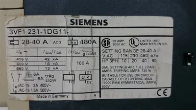 Siemens 3VF1 231-1DG11 Adjustable Circuit Breaker 28-40 Amps 600VAC Used