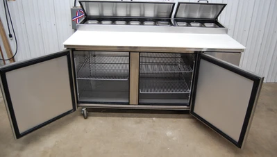 142-1104 True 67" Raised Rail Pizza Prep Table and Cooler TPP-67