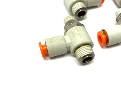 USED SMC PNEUMATIC FLOW CONTROL ELBOW FITTING 3/16" OD TUBE