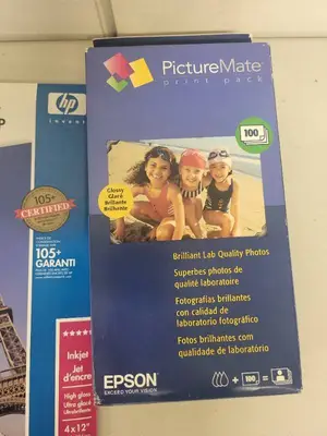 Lot of HP and Epson Photo Paper Packs and PictureMate Accessories