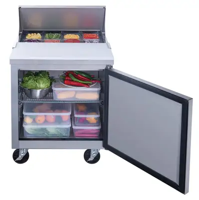 New | in-Stock Dukers New Dukers DSP29-8-S1 1-Door Commercial Food Prep Table Refrigerated in Stainless Steel Food Prep Tables Illinois US | Falcon Restaurant Supply #1376251