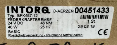 NEW INTORQ BFK457-12 BRAKE ASSEMBLY 00451433 24VDC 40W BASIC