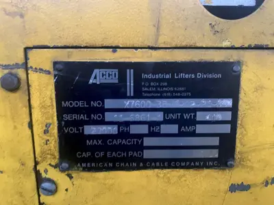 Used ACCO X7600-38-7-12-21-B8M Sheet Lifters Ohio US | Yoder Brothers machinery #91217