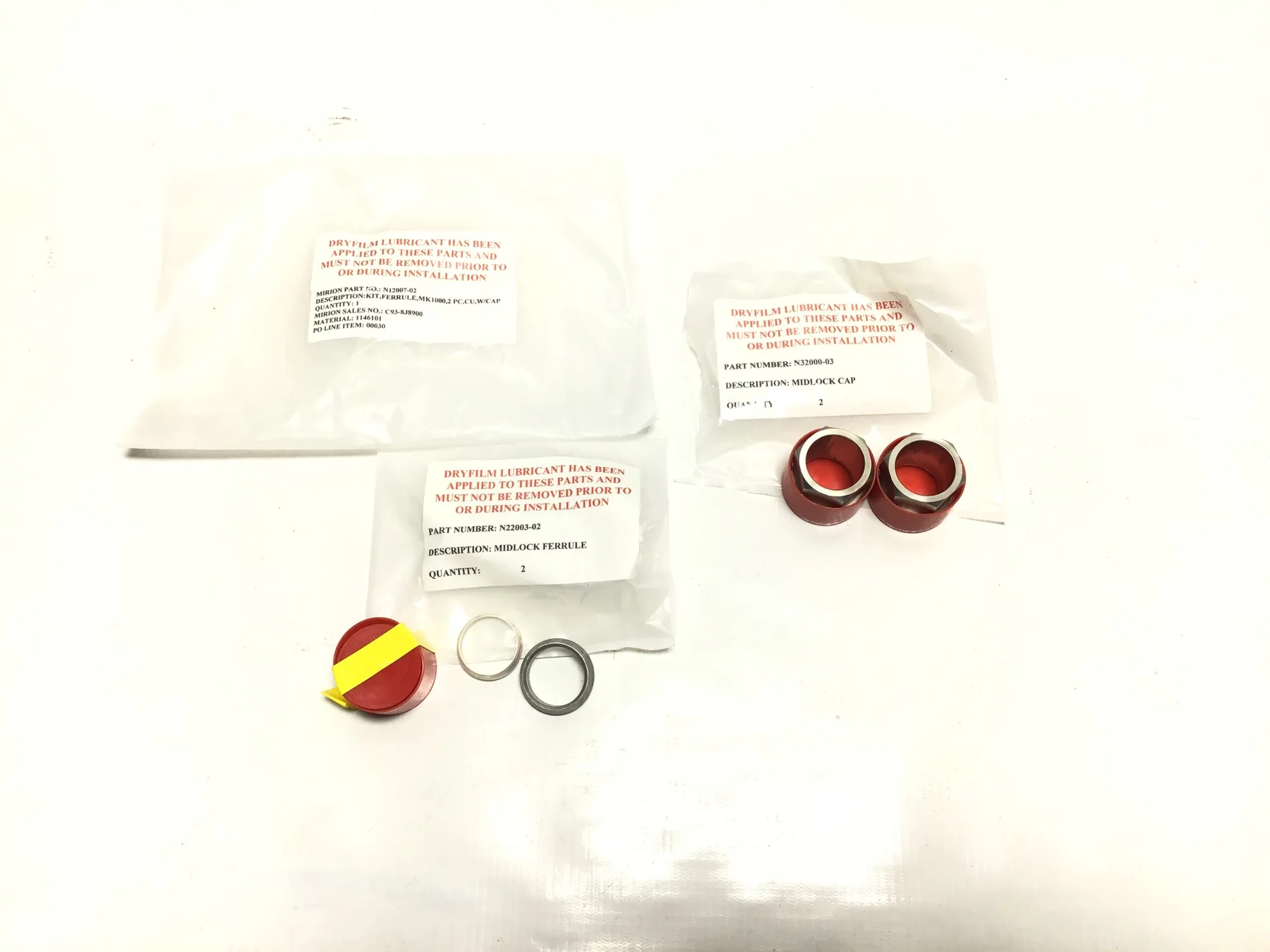 Mirion PN: N12007-02/N22003-02/N32000-03 Kit Ferrule /Midlock Ferrule & Cap
