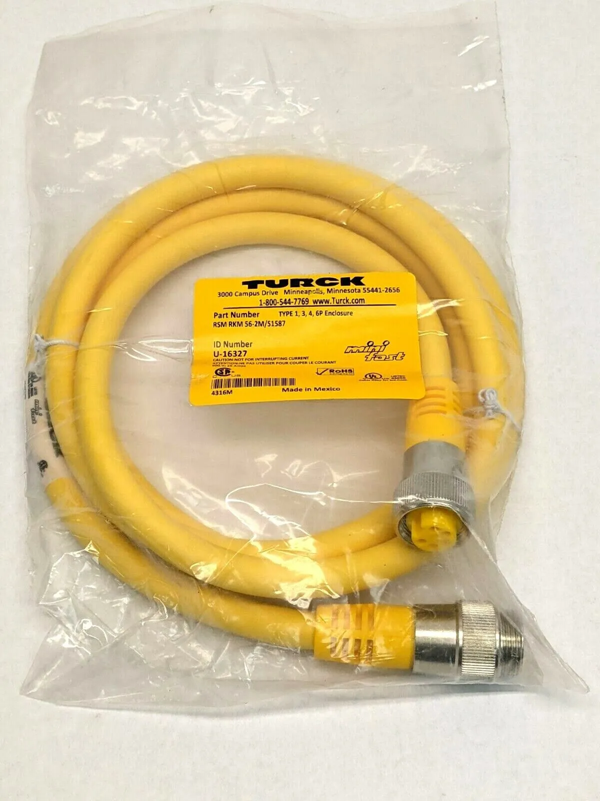 RSM RKM 56-2M/S1587,U-16327 | Turck RSM RKM 56-2M/S1587 MiniFast Cordset U-16327 - New