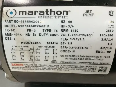 Used MARATHON ELECTRIC 787550X0010 / NVB 56T34D5349F P Pumps Ohio US | HGR 24 #1567374