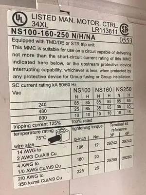 USED SCHNEIDER ELECTRIC NS100-160-250