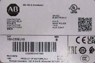 ALLEN BRADLEY 100-C55EJ10 CONTACTOR SER.B 100C55EJ10 (NEW SURPLUS)